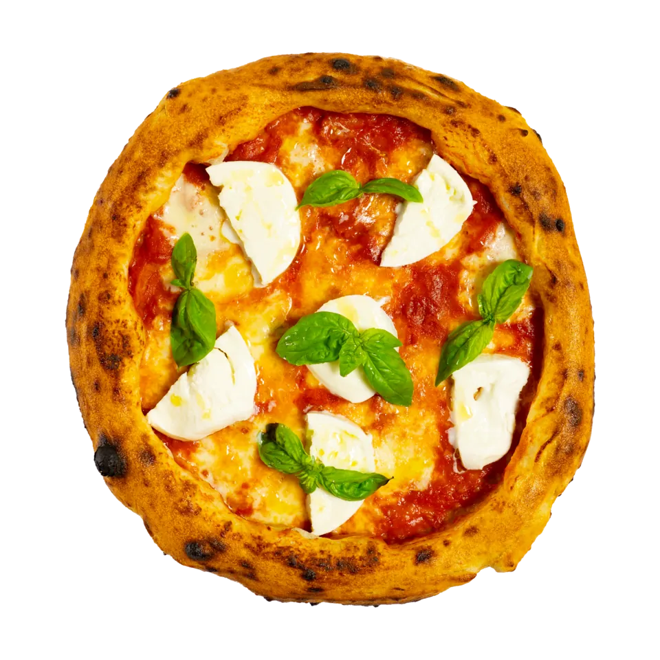 Pizza Bufalina — sos de roșii San Marzano, fior di latte, mozzarella di bufala, busuioc, ulei de măsline extravirgin